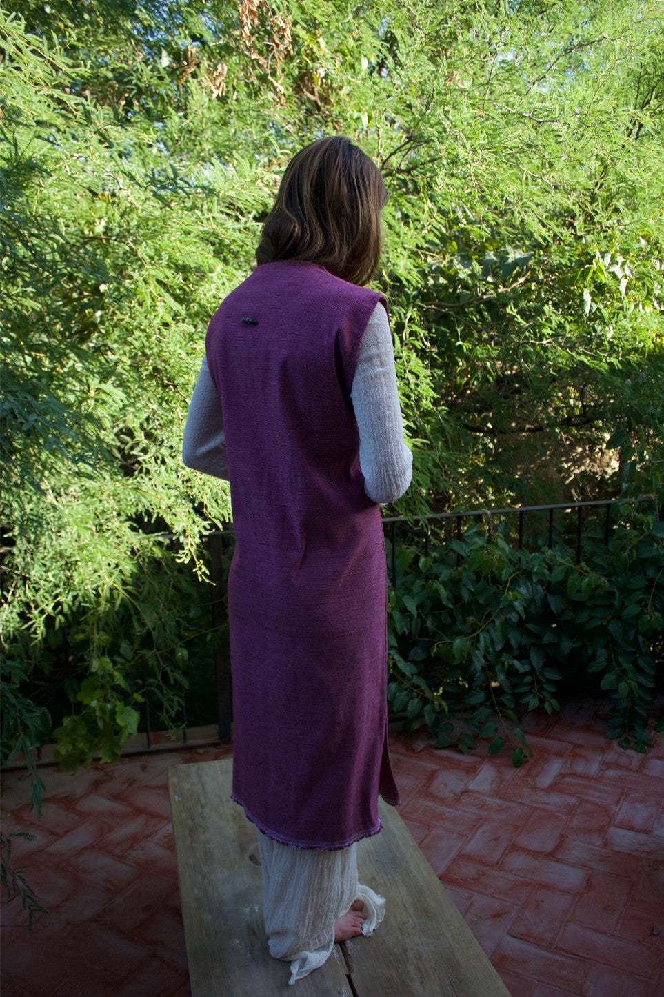 Chaleco de telar de pedal largo berenjena
