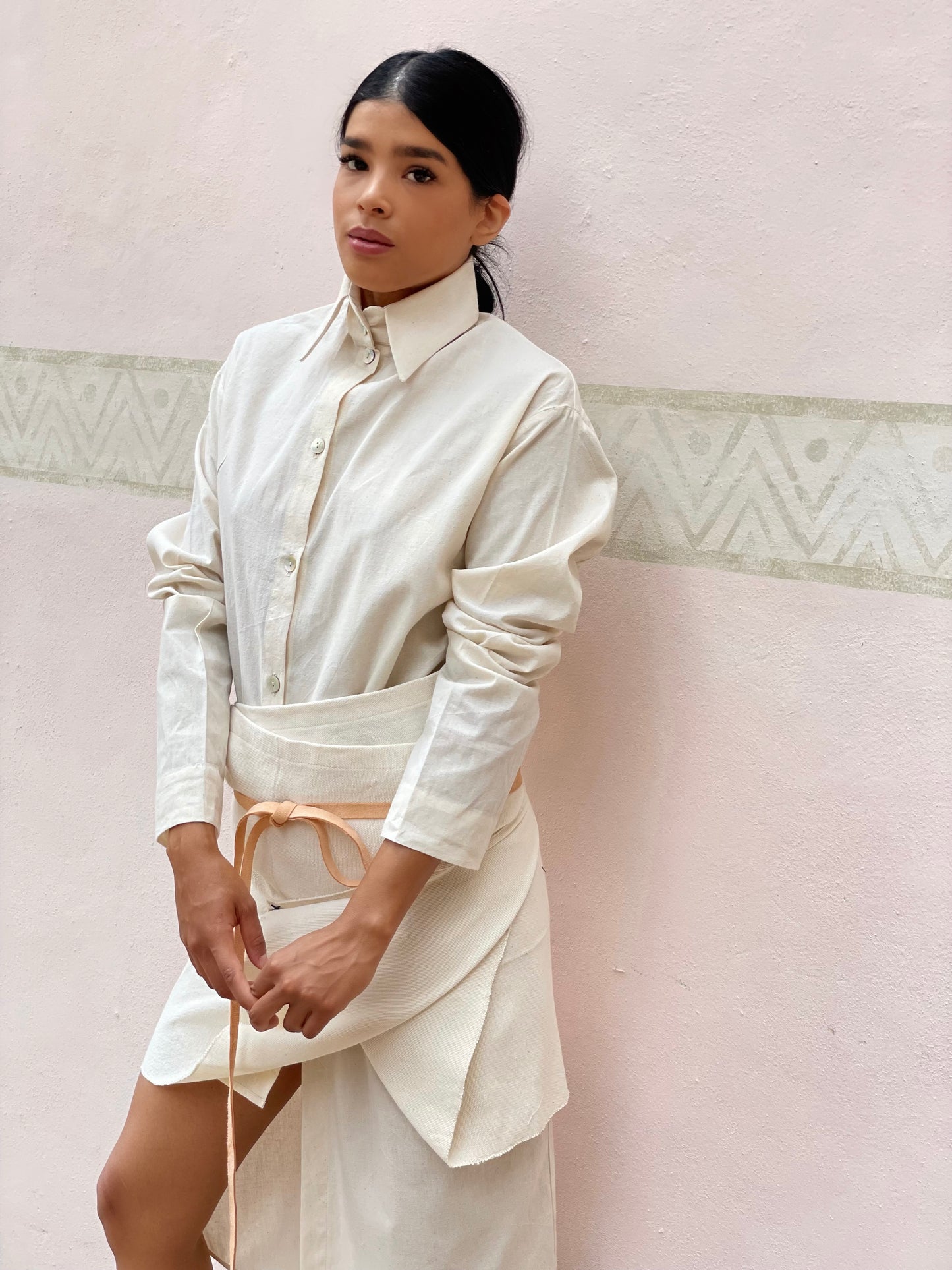 Pareo telar de pedal corto color crudo