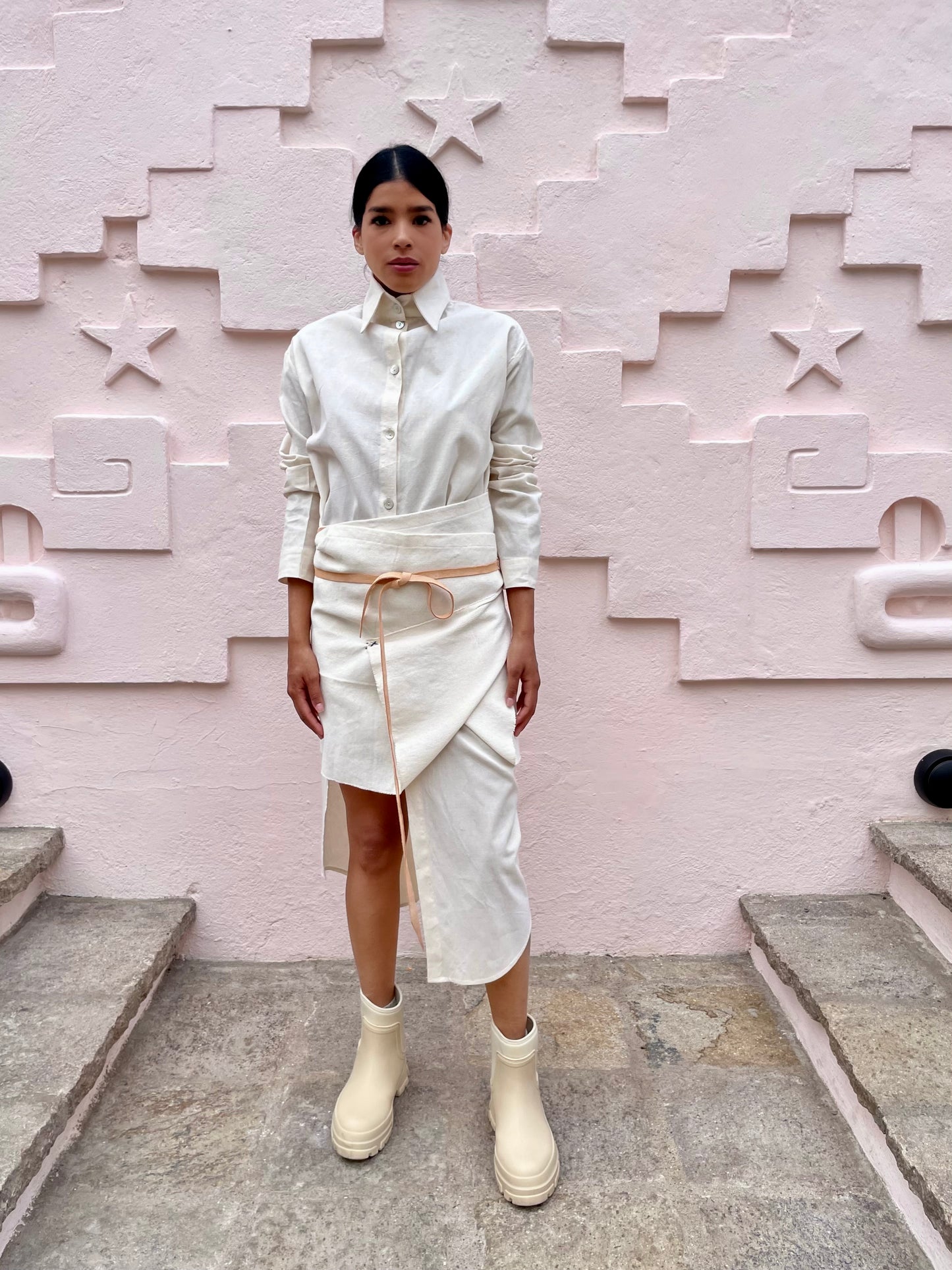 Pareo telar de pedal corto color crudo