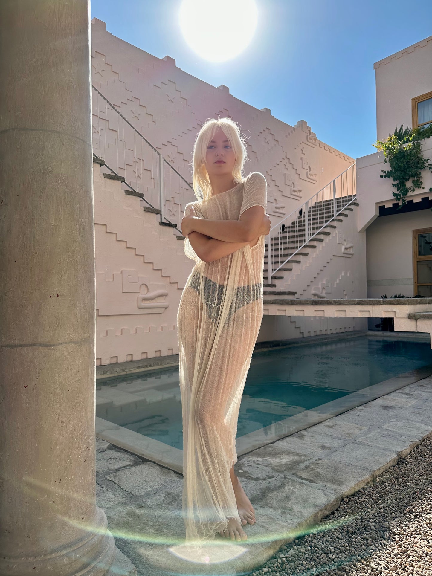 Vestido de manta de cielo básico color crudo