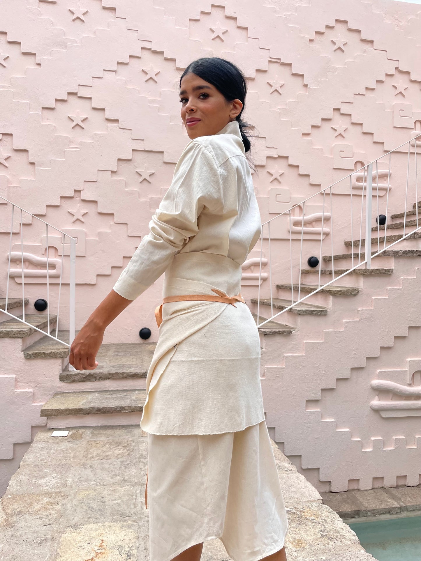 Pareo telar de pedal corto color crudo