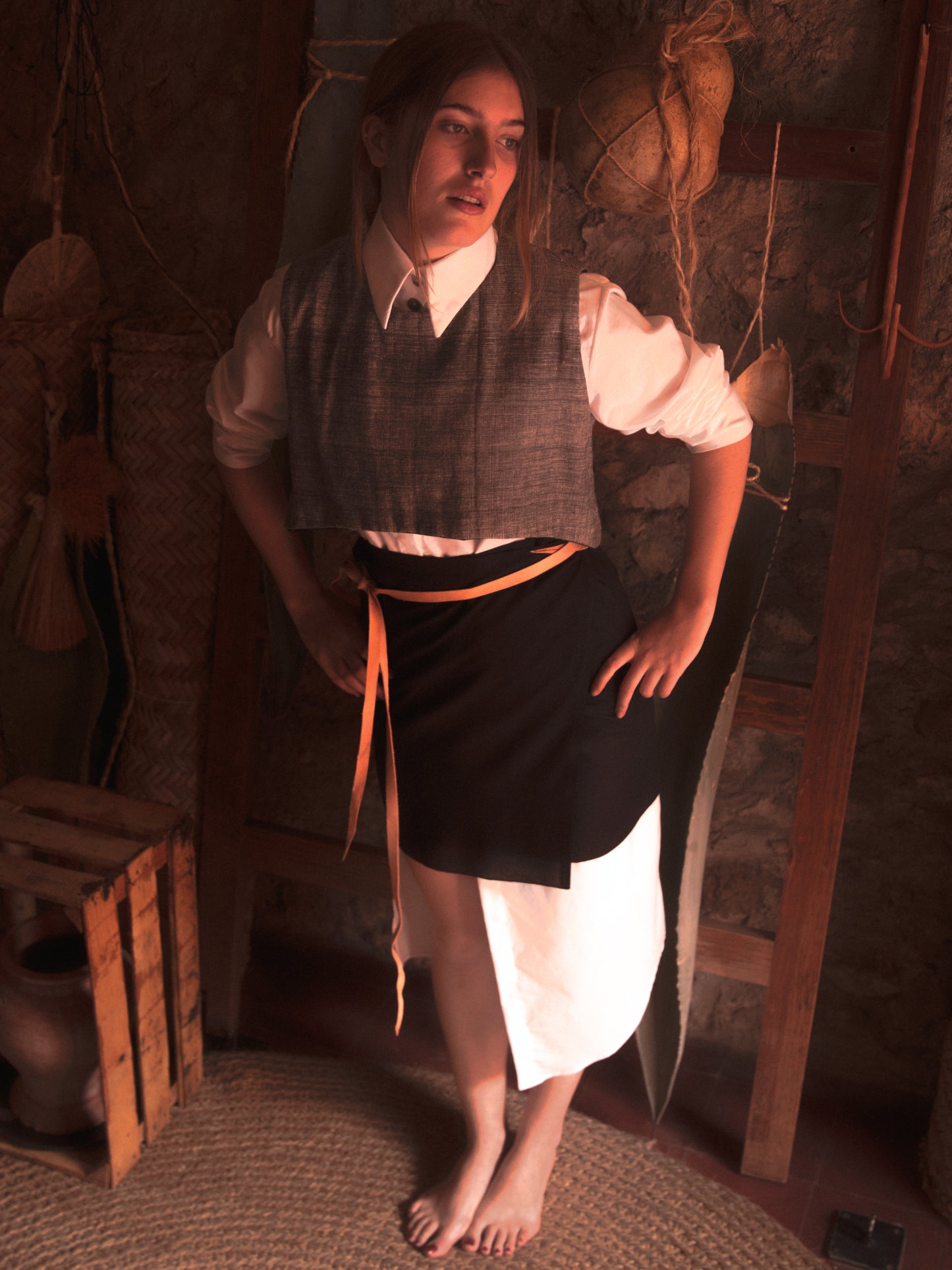 Pareo telar de pedal corto color negro