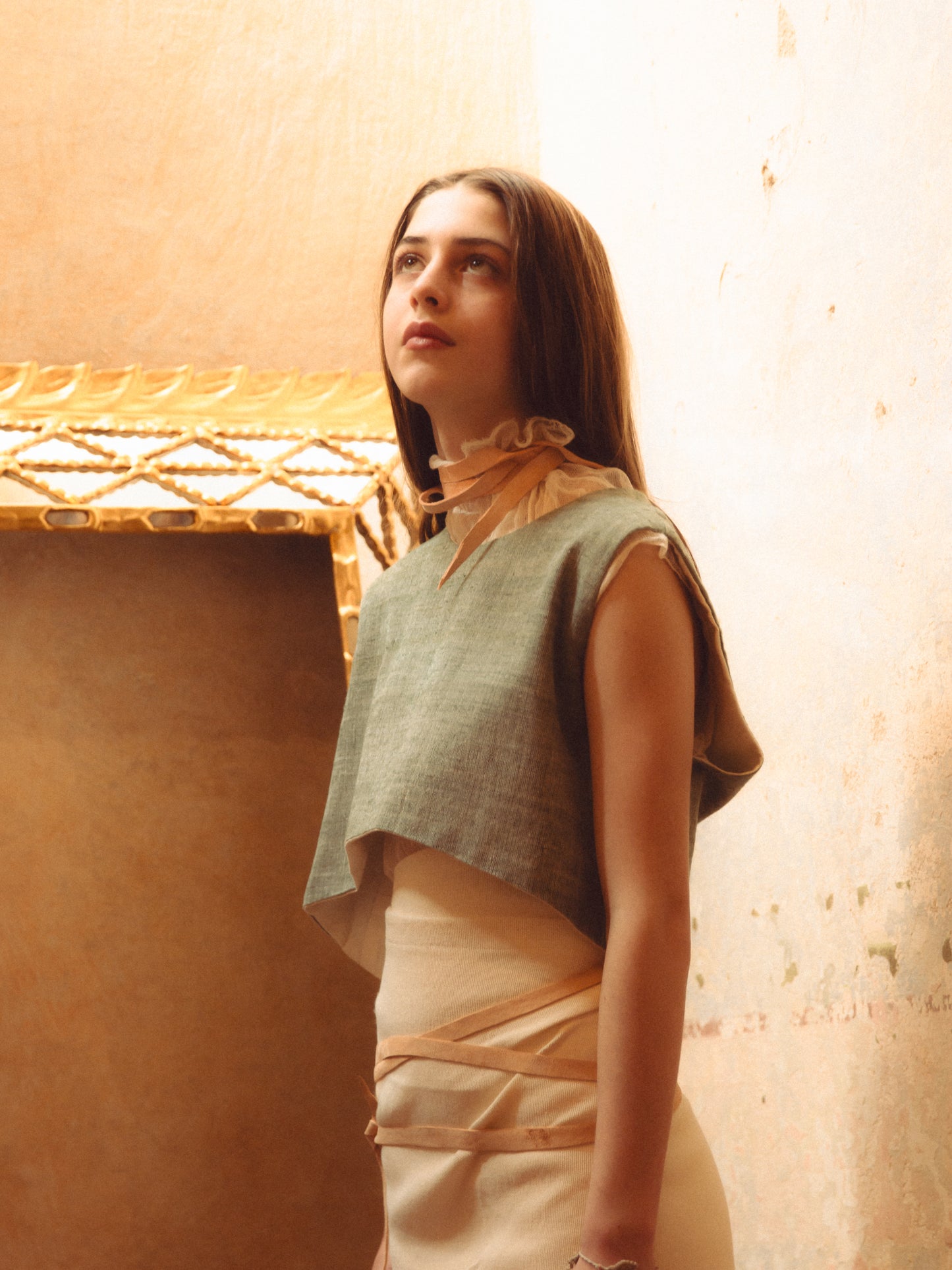 Chaleco telar de pedal verde