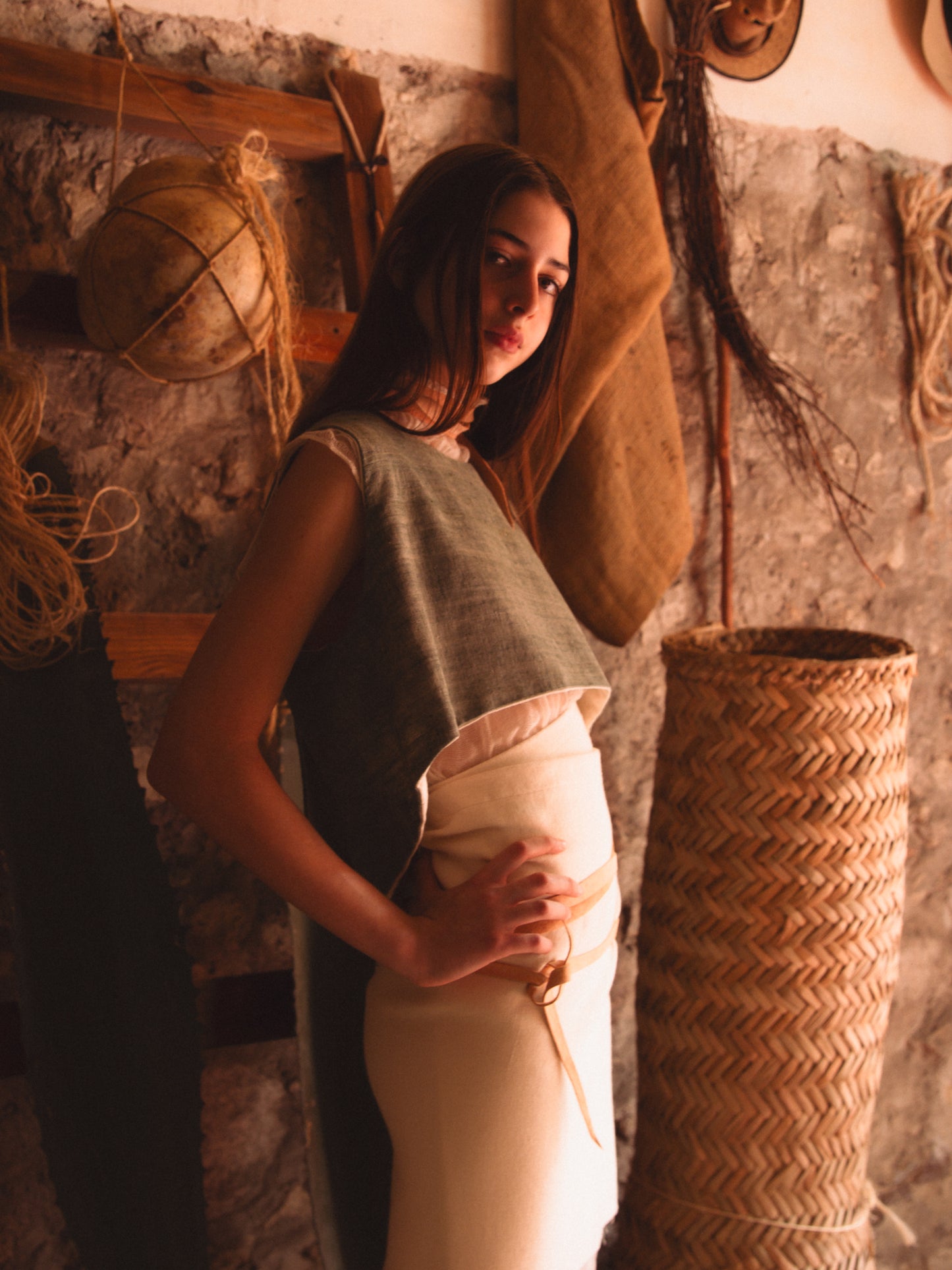 Chaleco telar de pedal verde