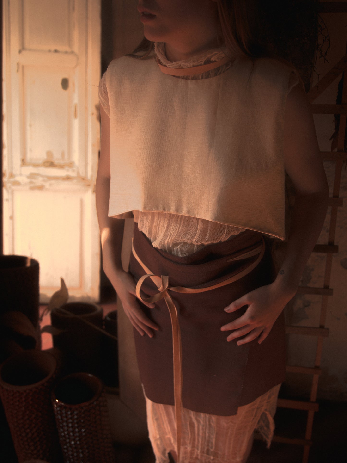 Pareo telar de pedal corto color café