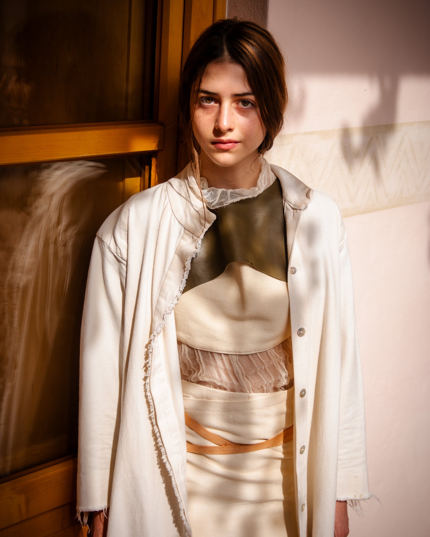 Chaleco de piel color verde corto