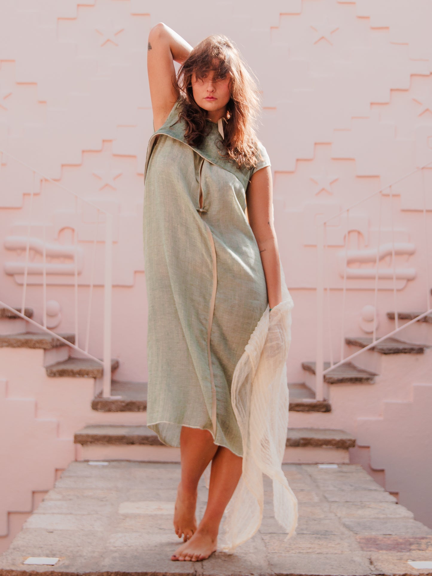 Chaleco telar de pedal verde corto