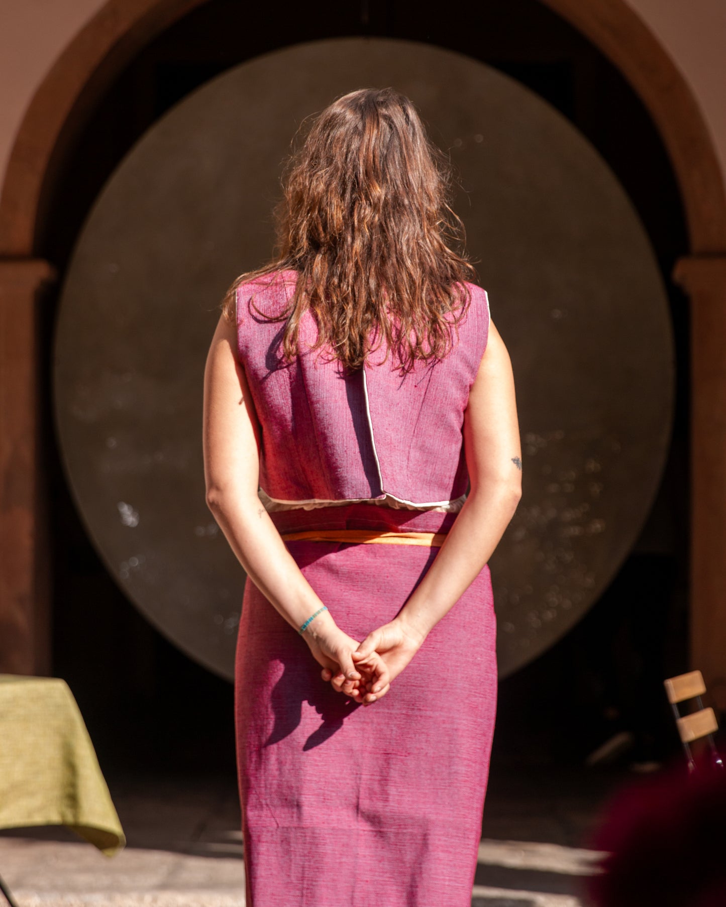 Chaleco telar de pedal berenjena