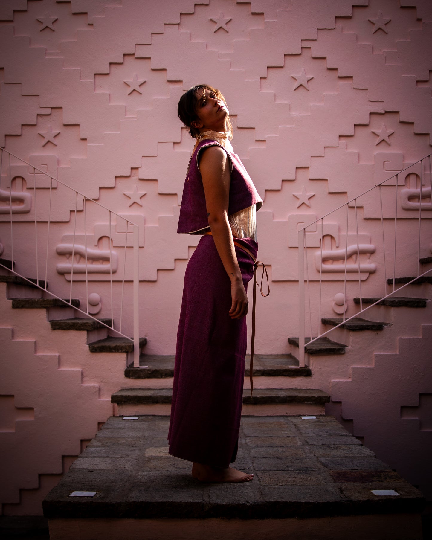 Pareo telar de pedal largo berenjena