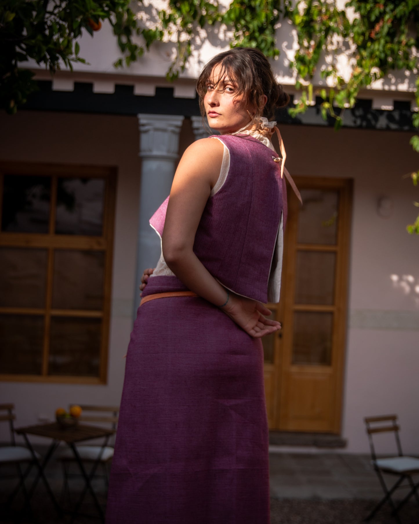 Pareo telar de pedal largo berenjena