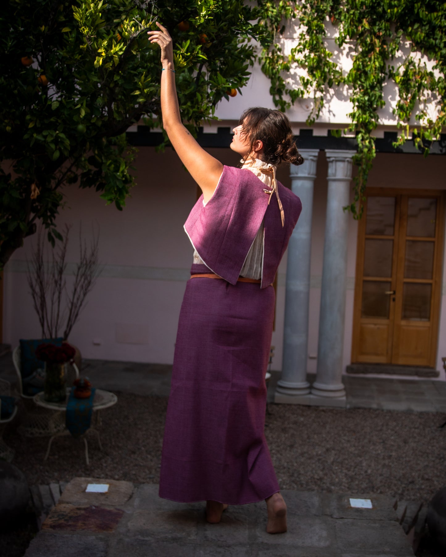 Chaleco telar de pedal berenjena