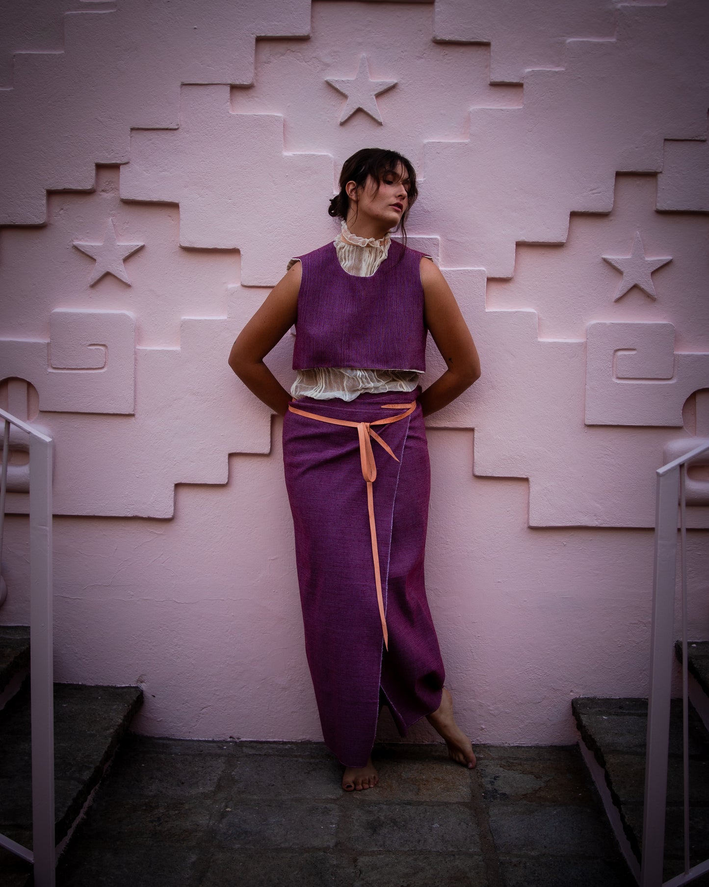 Chaleco telar de pedal berenjena