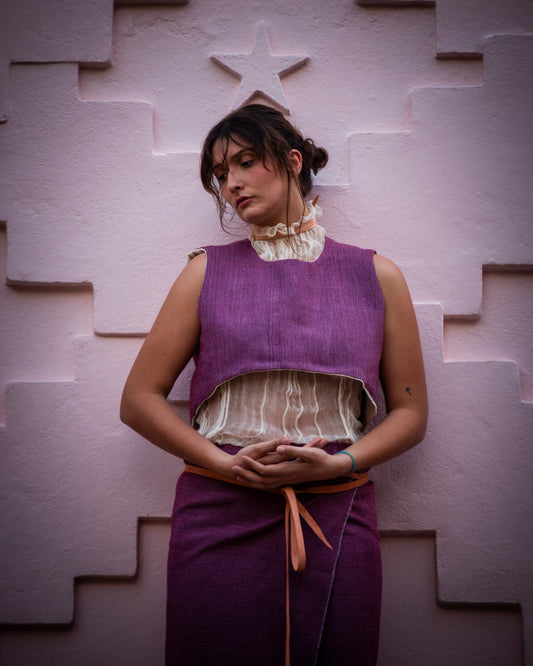 Chaleco telar de pedal berenjena