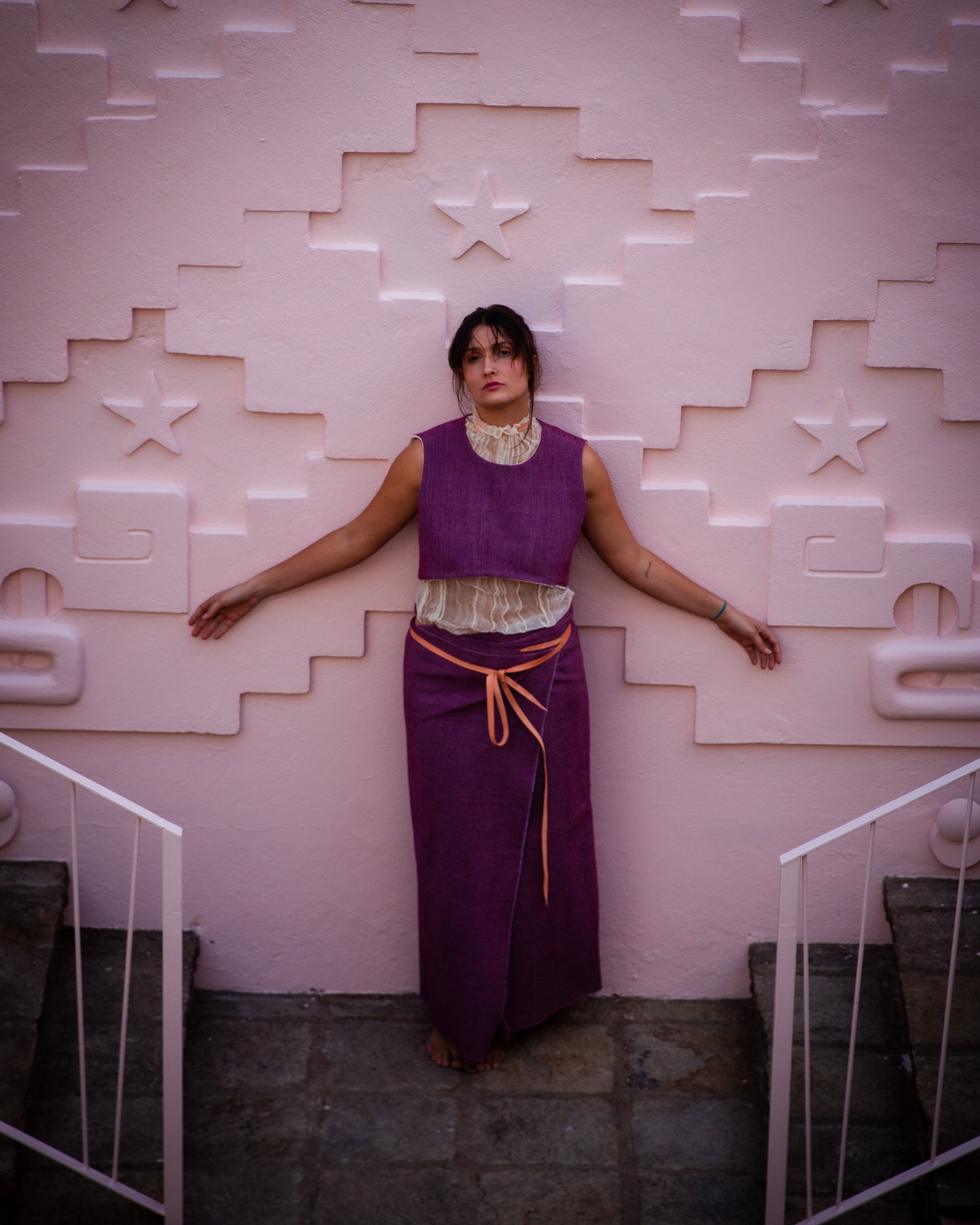 Pareo telar de pedal largo berenjena