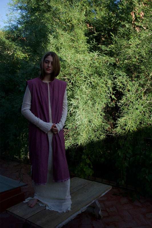 Chaleco de telar de pedal largo berenjena