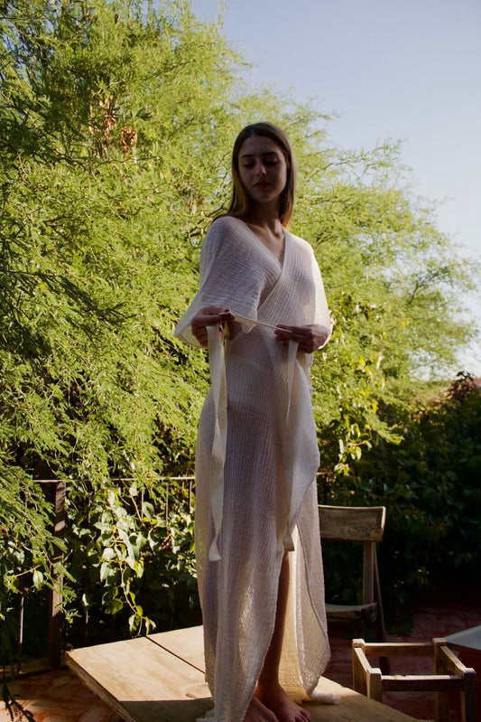 Kaftan de manta de cielo con tiras de algodón