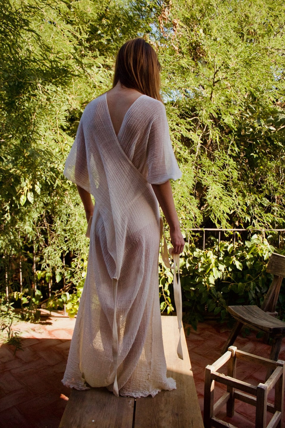 Kaftan de manta de cielo con tiras de algodón