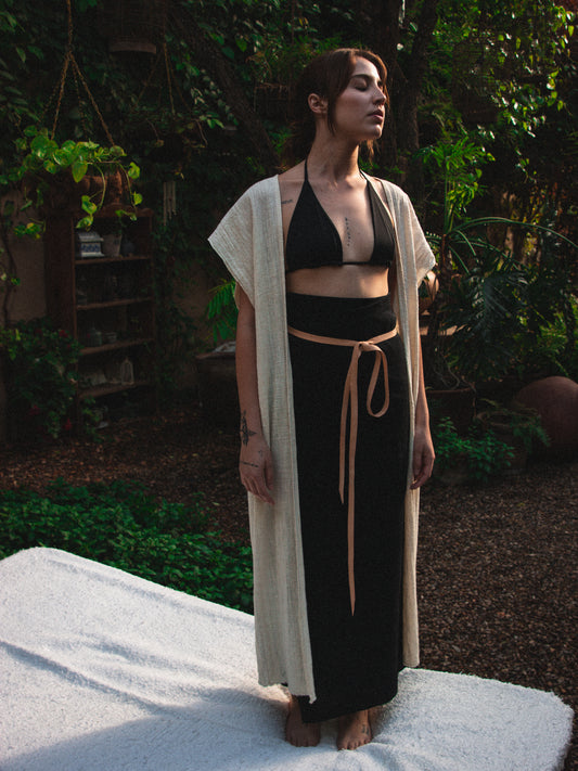 Chaleco de telar de cintura largo crudo